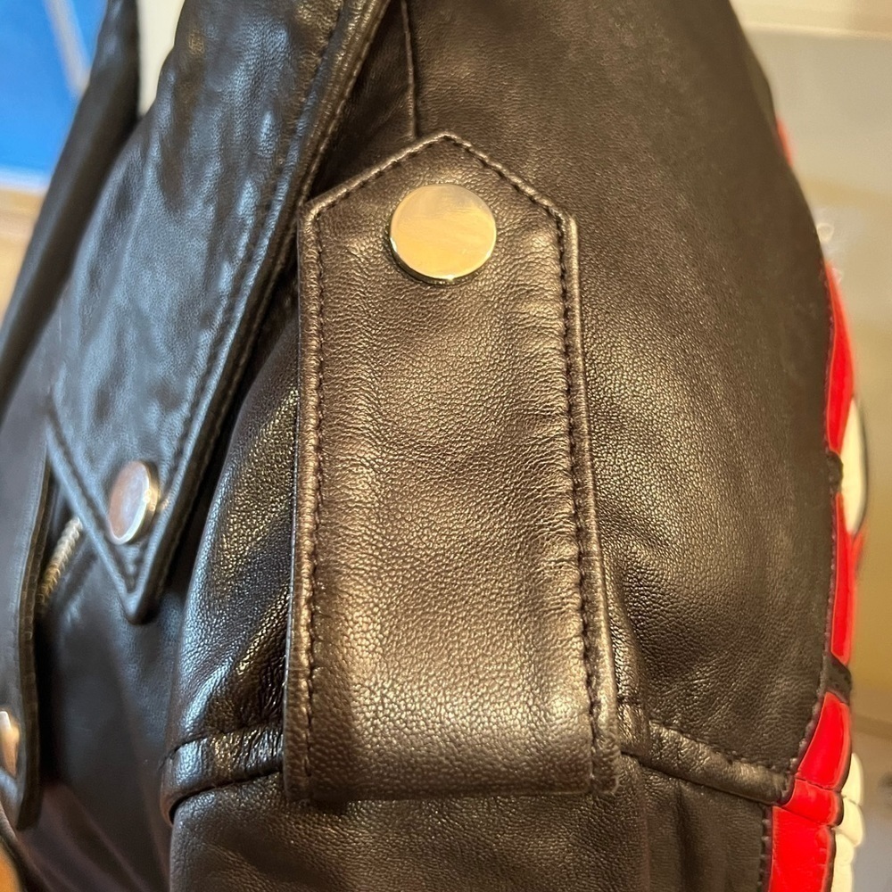 Pinko Ramones impavido Moto black leather red & white racing stripes size 10 - Picture 5 of 16